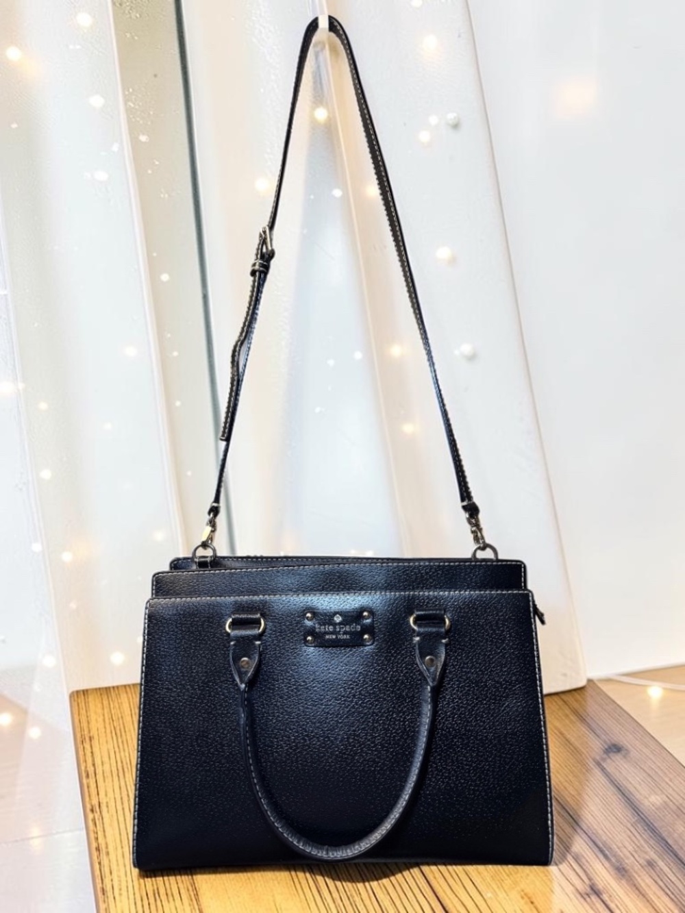 Kate Spade ♠️ Wellesley Durham Black Leather Triple Compartment Satchel Bag